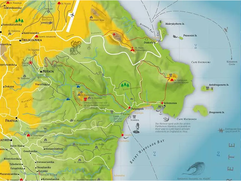Lagekarte Brigg Mentor - Lord Elgin - Avlemonas Kythira